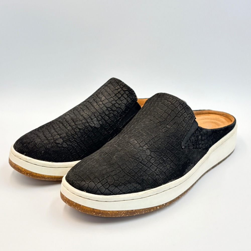Aetrex Sasha Black Croc Embossed Leather Mule Slip On Womens 7.5-8 EU 38 Comfort
